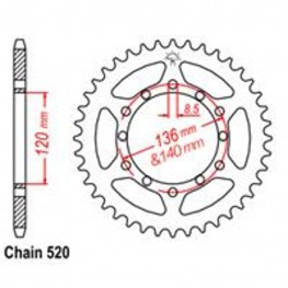 Rear Sprocket HONDA KAWASAKI YAMAHA 520